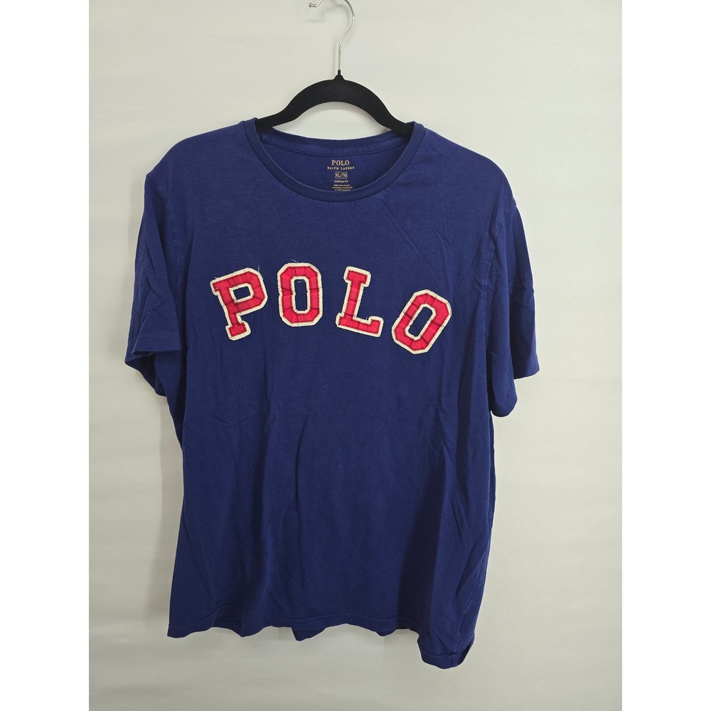 Polo Ralph Lauren Mens XL Custom Fit Navy Blue T-Shirt Red Applique Logo Tee